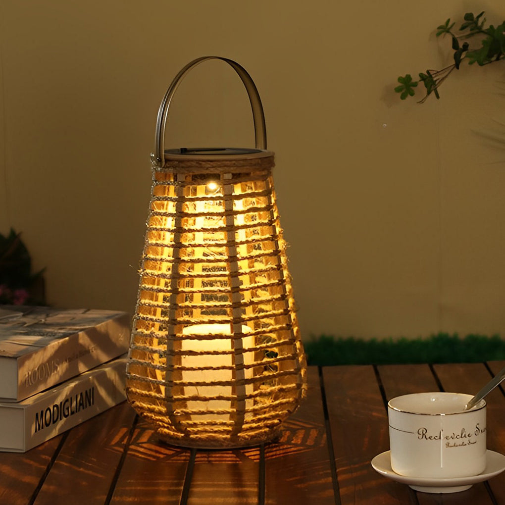Heddon Rattan Solar Lantern Hanging Jute Rope Handle