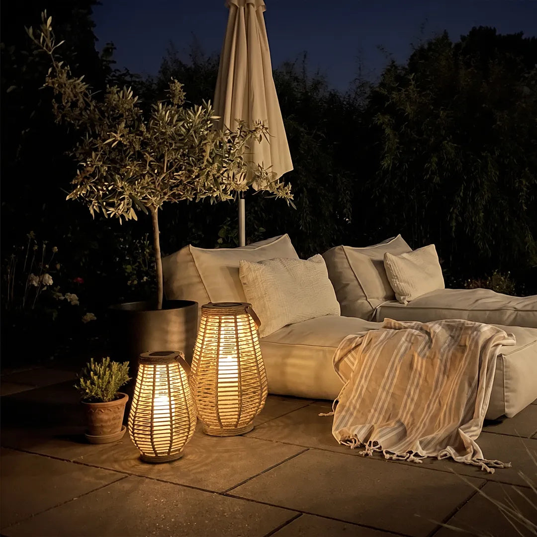 Heddon Rattan Solar Lantern Hanging Jute Rope Handle