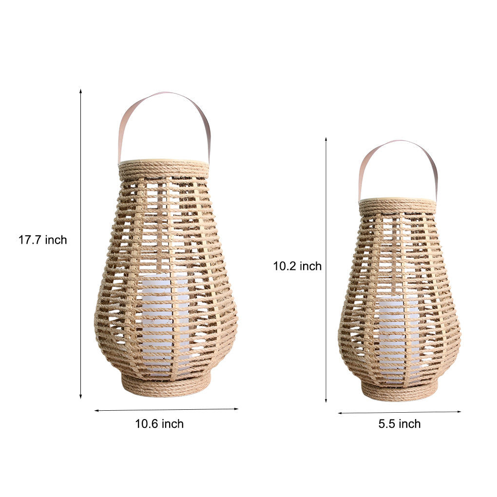Heddon Rattan Solar Lantern Hanging Jute Rope Handle