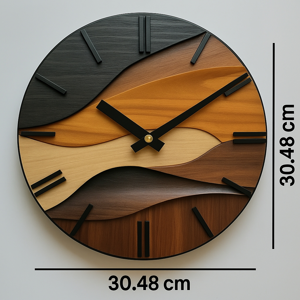 Appleby Silent Wall Clock Faux Wood Grain Nordic Round