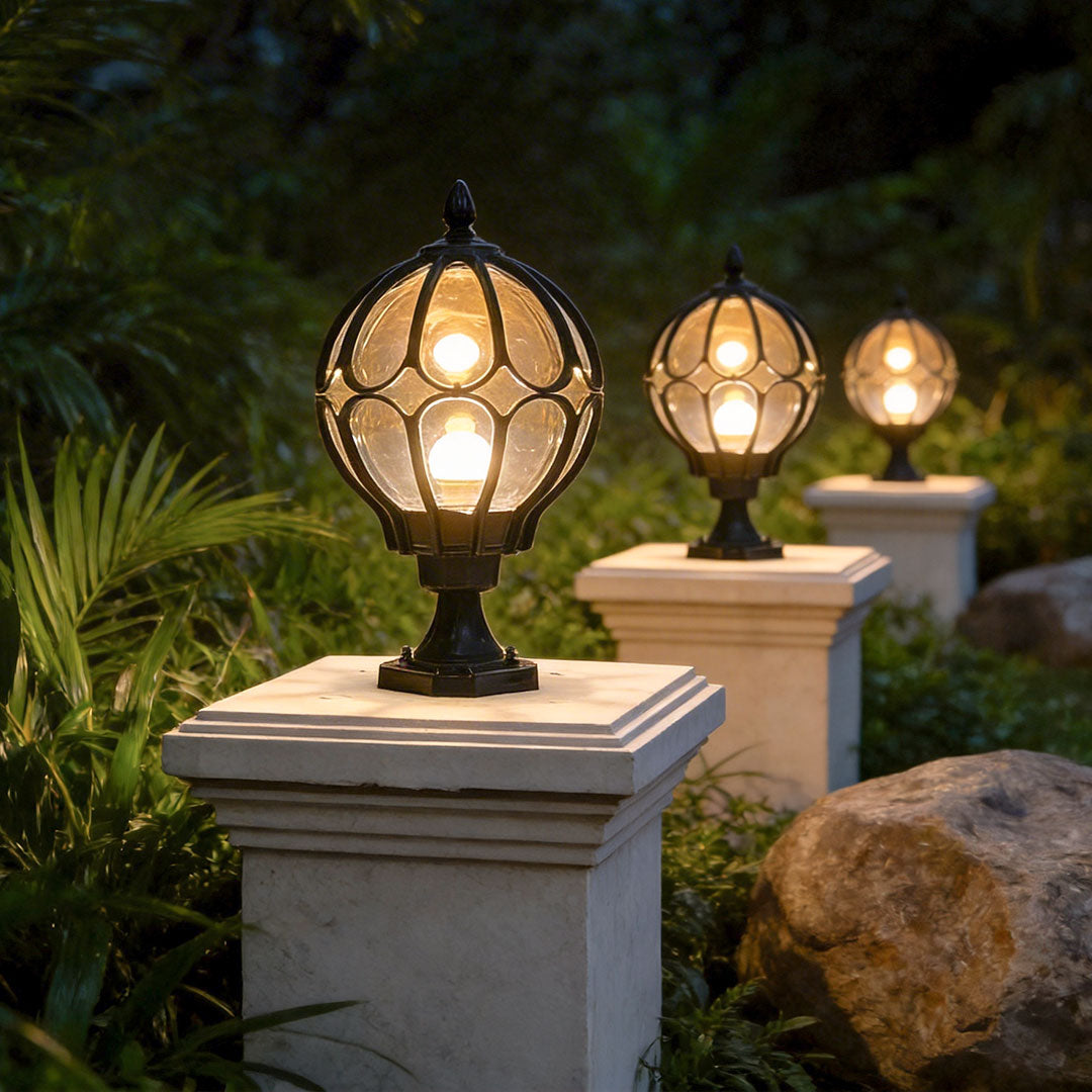 Masham Globe Pillar Light Clear Glass Retro Post Top Lamp