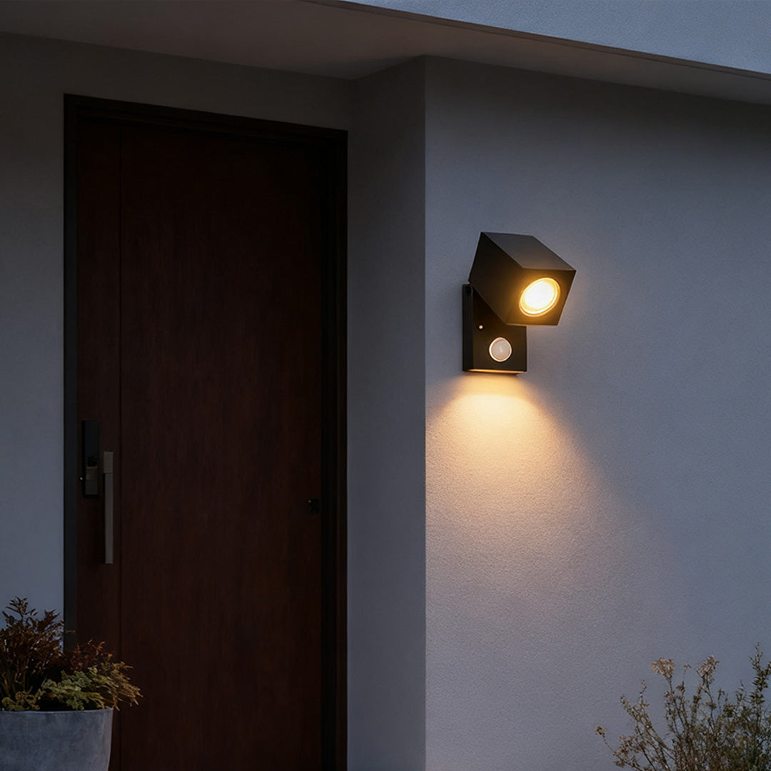 Stanhope Square LED Wall Light Adjustable Black Sensor