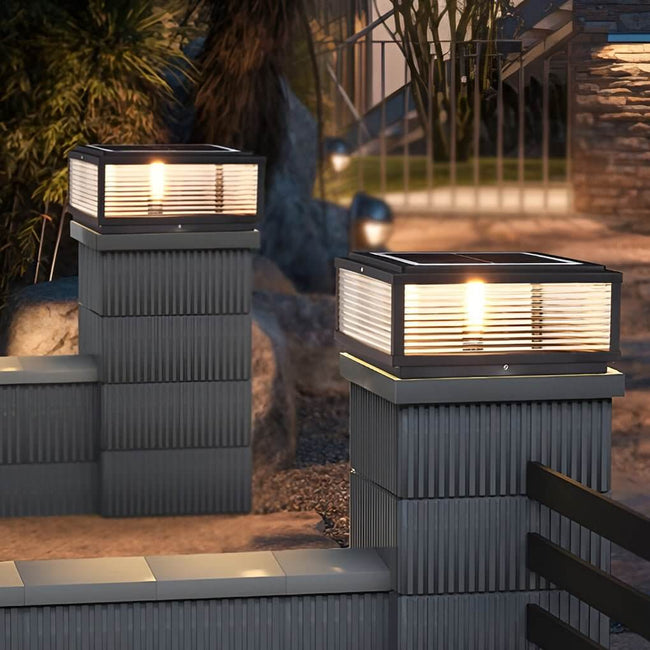 Tetbury Square Pillar Light Ribbed Glass Solar or Mains