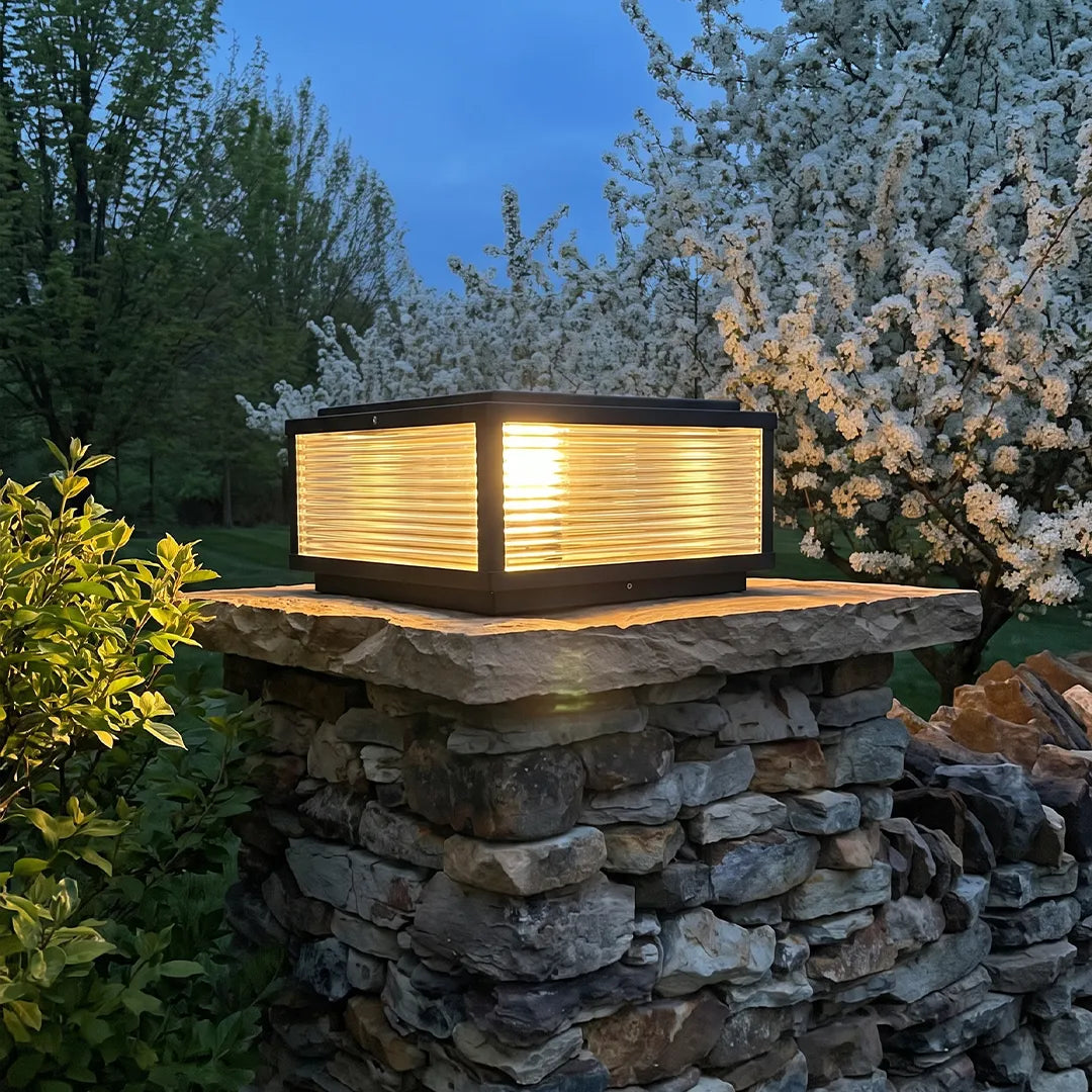 Tetbury Square Pillar Light Ribbed Glass Solar or Mains