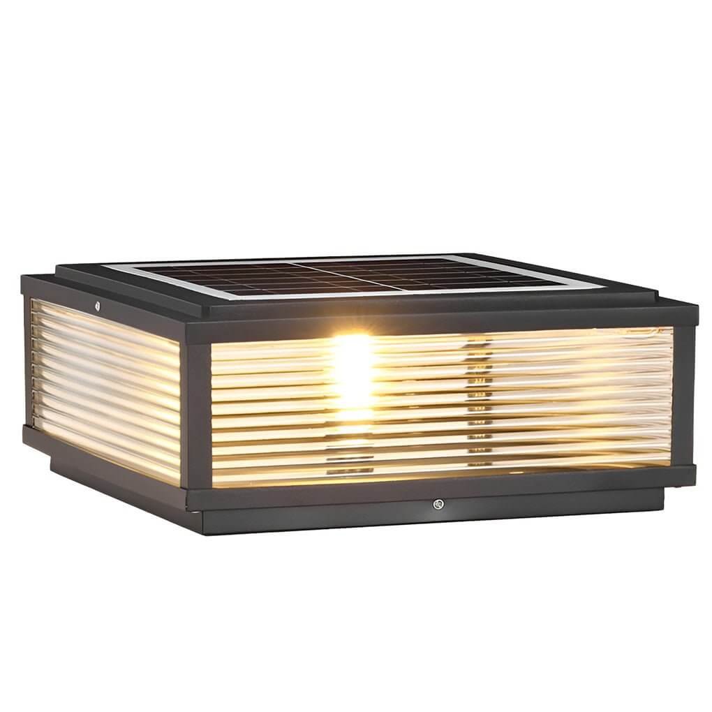 Tetbury Square Pillar Light Ribbed Glass Solar or Mains