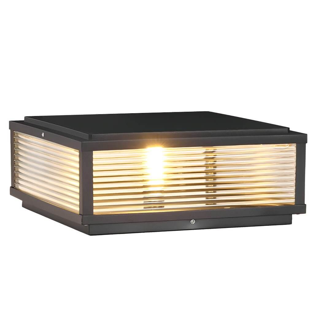 Tetbury Square Pillar Light Ribbed Glass Solar or Mains