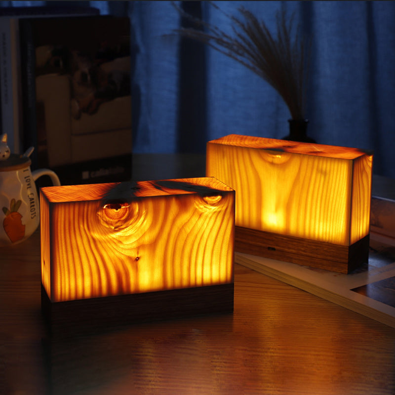 Coxwold Solid Pine Wood Block Lamp Cordless Touch