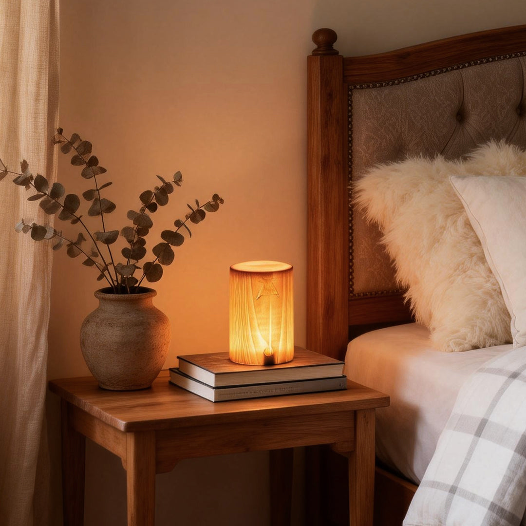 Coxwold Solid Pine Wood Block Lamp Cordless Touch
