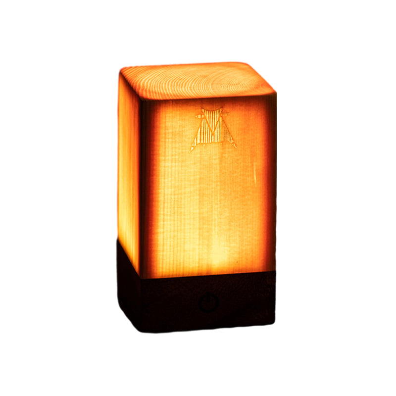 Coxwold Solid Pine Wood Block Lamp Cordless Touch