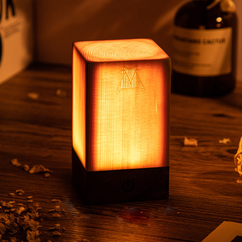 Coxwold Solid Pine Wood Block Lamp Cordless Touch