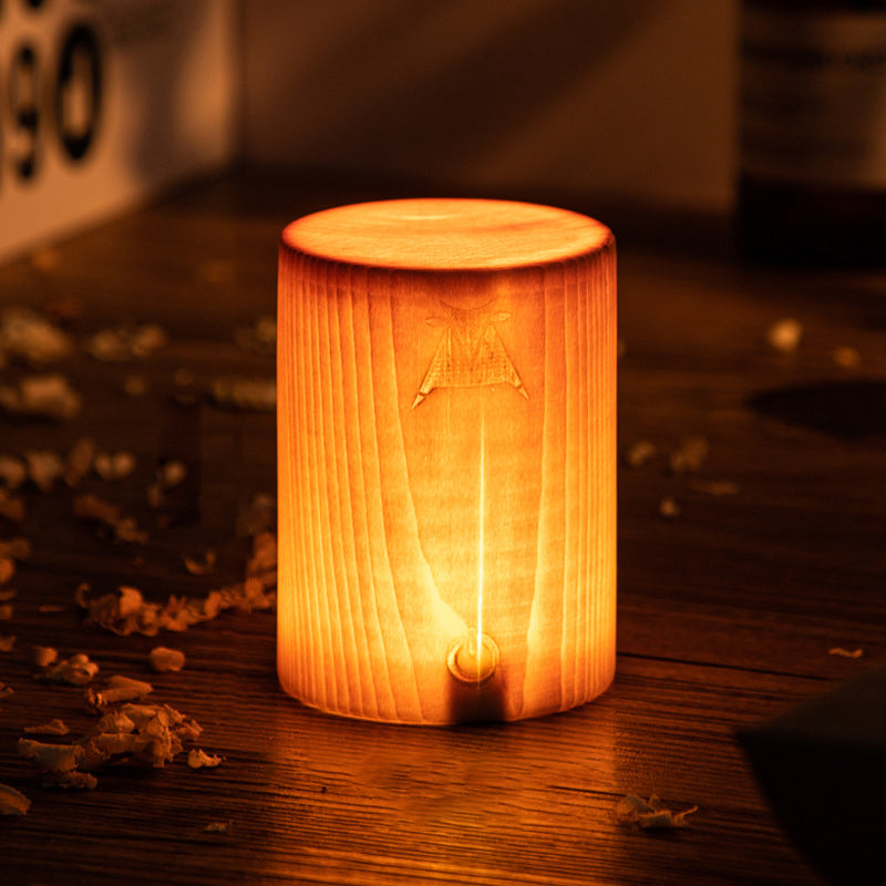 Coxwold Solid Pine Wood Block Lamp Cordless Touch