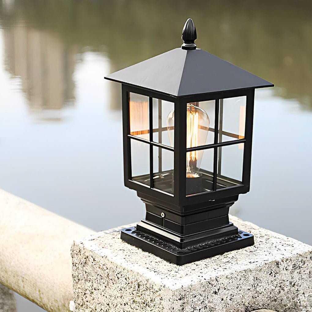 Thirsk Black Pillar Light Solar or Hardwired IP65 Lantern
