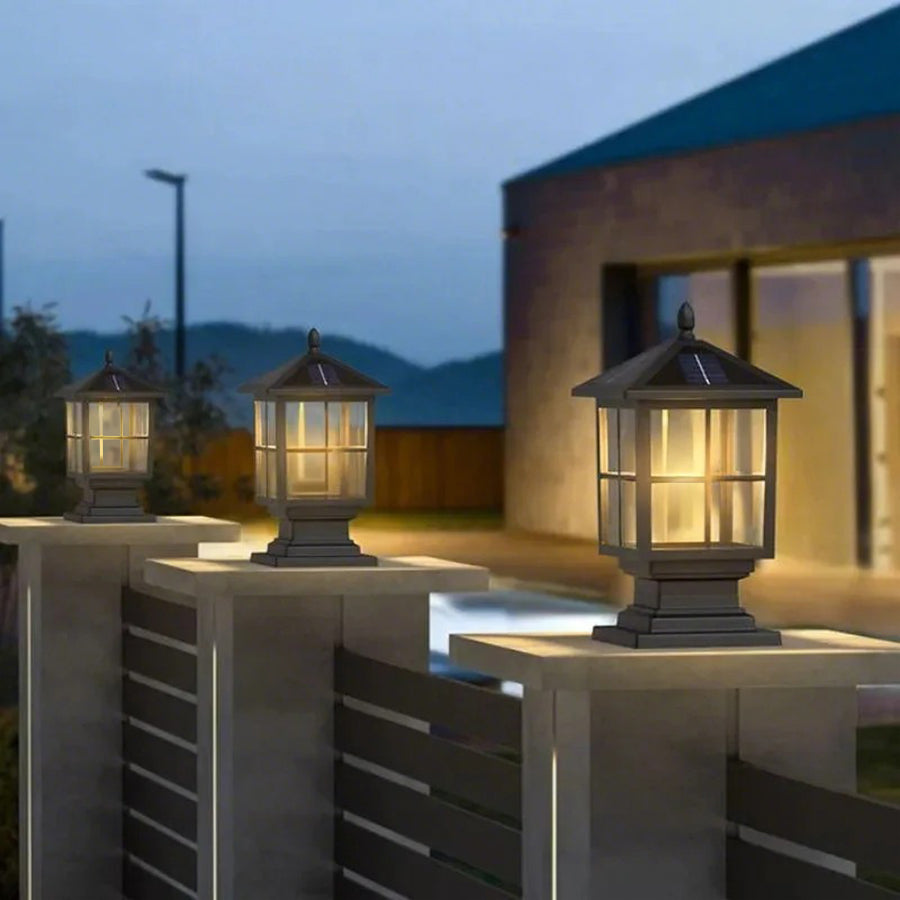Thirsk Black Pillar Light Solar or Hardwired IP65 Lantern