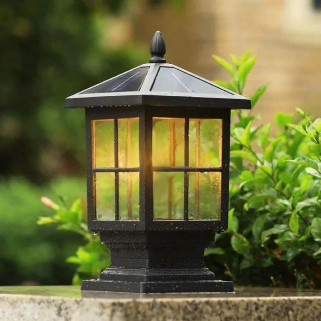 Thirsk Black Pillar Light Solar or Hardwired IP65 Lantern