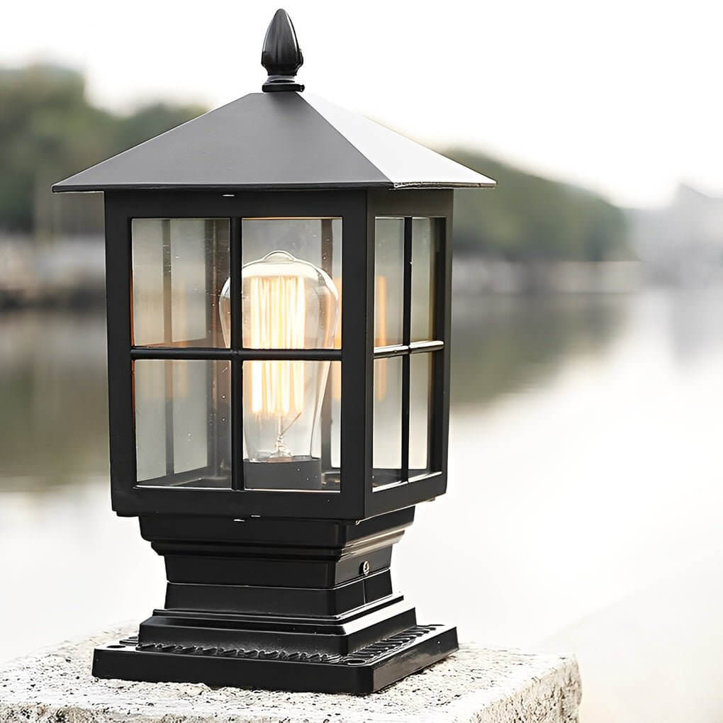 Thirsk Black Pillar Light Solar or Hardwired IP65 Lantern