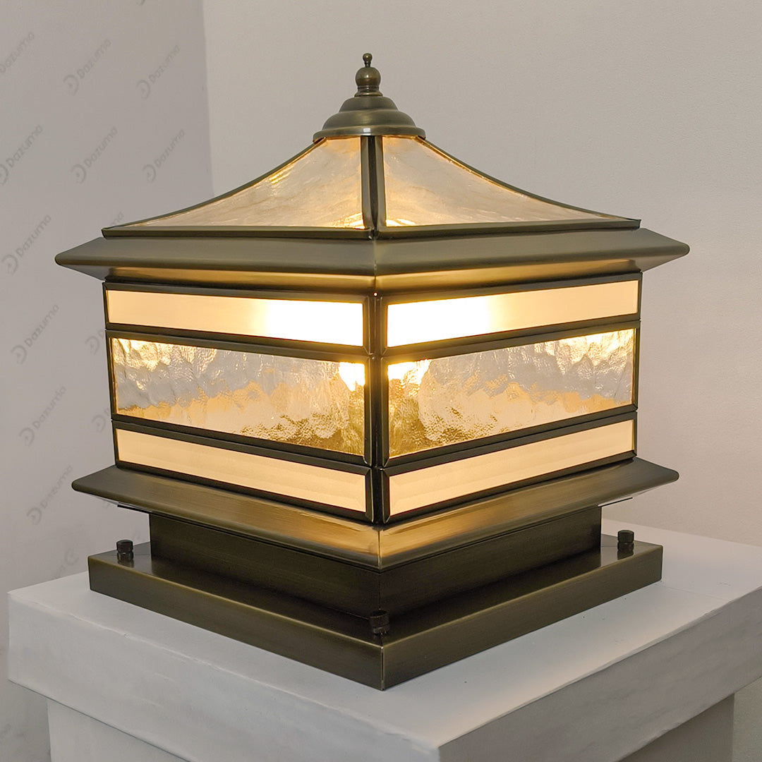 Rothbury Copper Pillar Light Solar or Mains Brass Glass