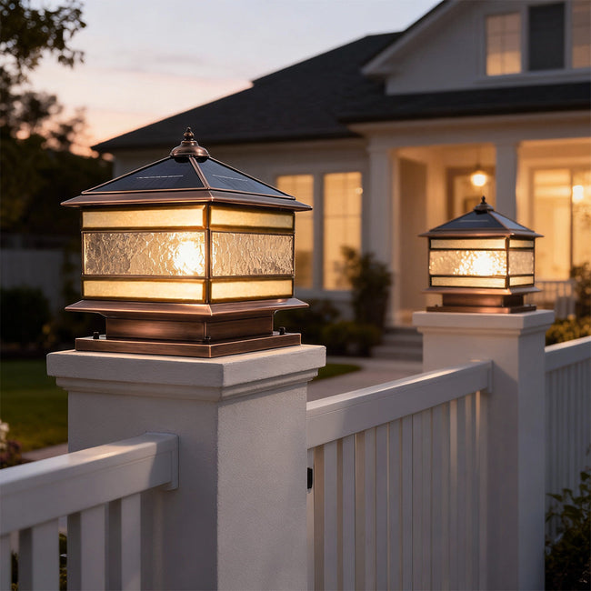 Rothbury Copper Pillar Light Solar or Mains Brass Glass