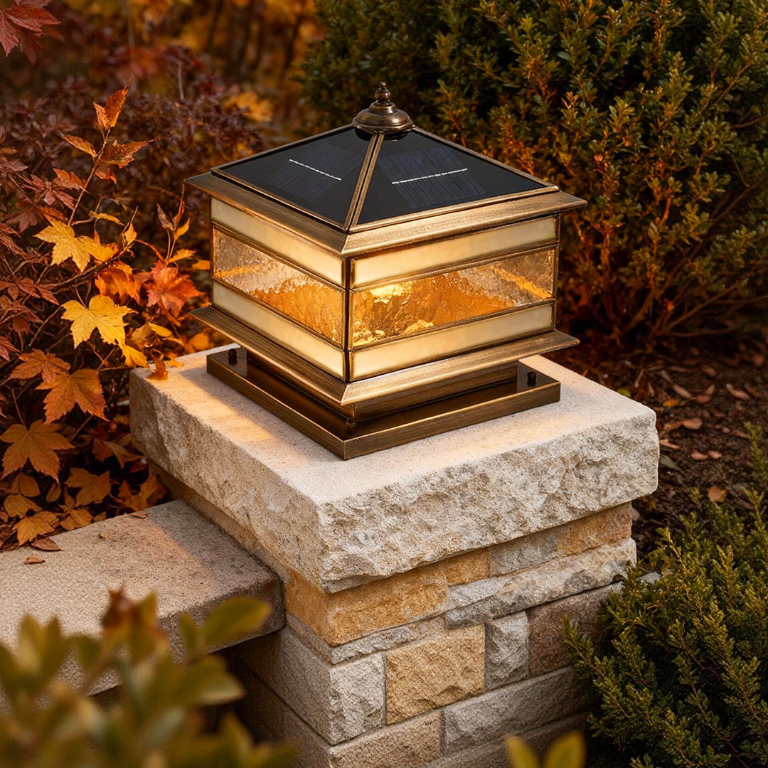 Rothbury Copper Pillar Light Solar or Mains Brass Glass