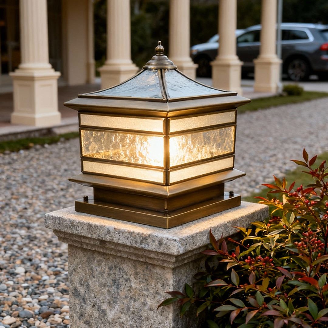 Rothbury Copper Pillar Light Solar or Mains Brass Glass