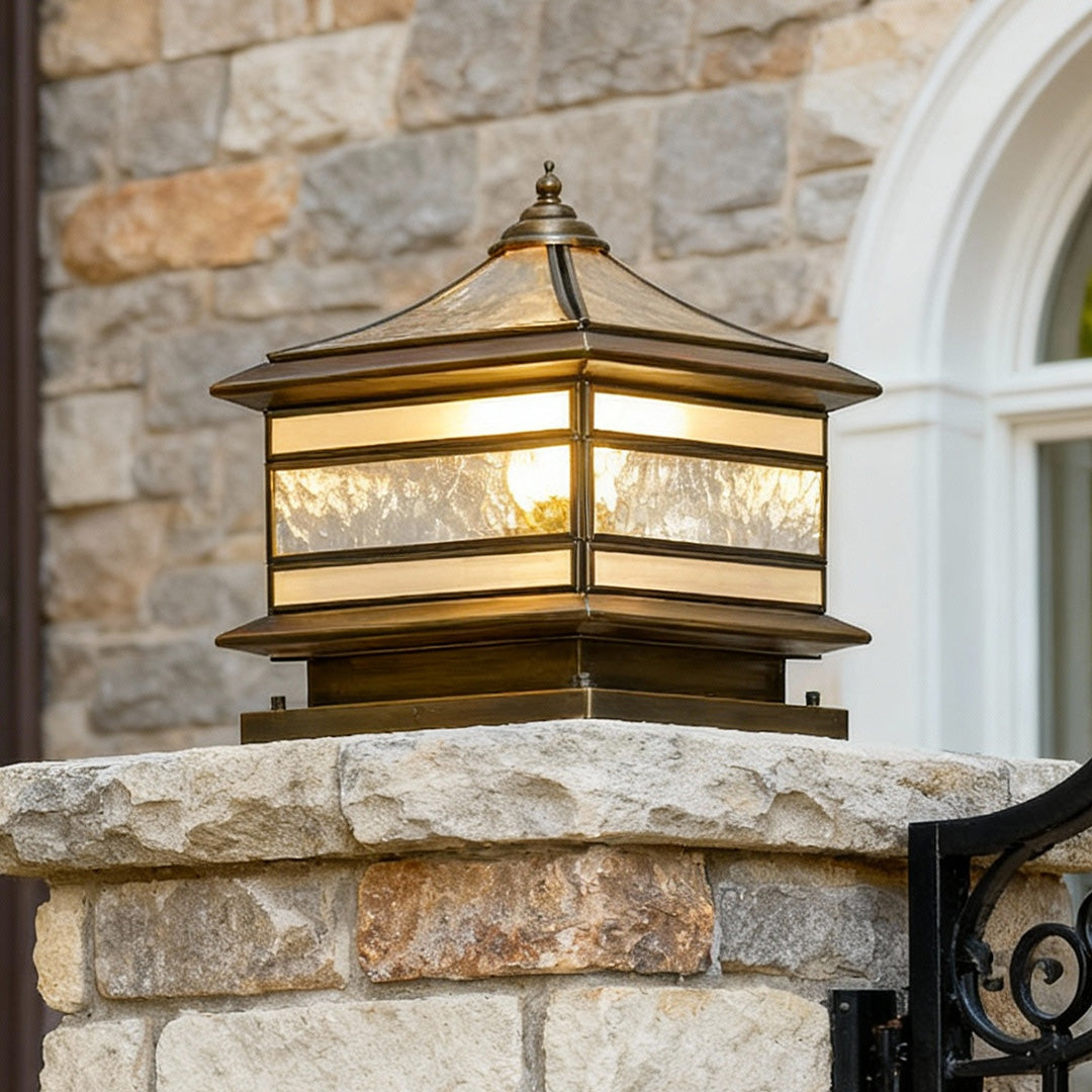 Rothbury Copper Pillar Light Solar or Mains Brass Glass