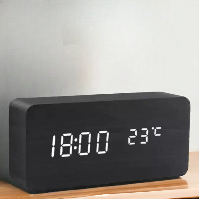 Rufford LED Alarm Clock Wood Effect Voice Activated