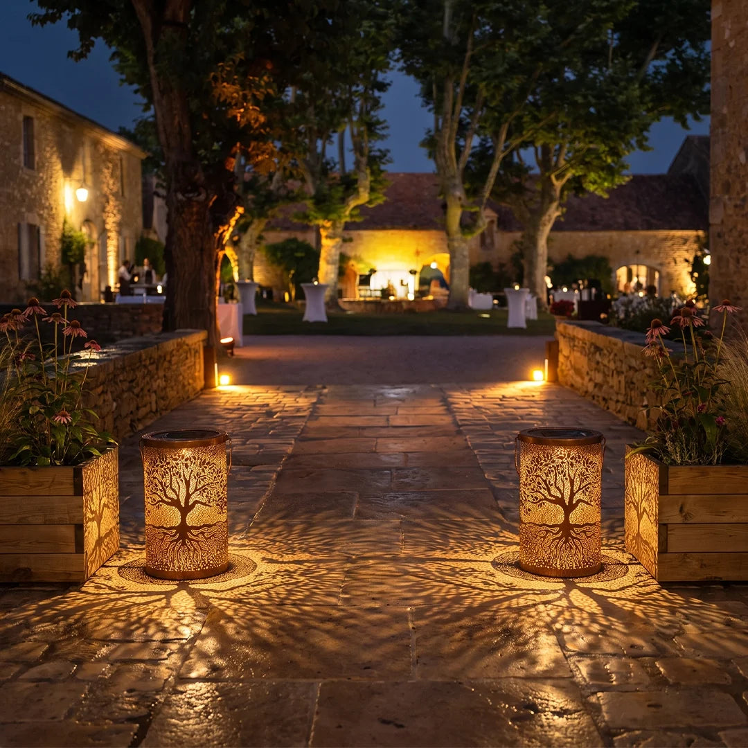 Alnwick Tree of Life Solar Lanterns Set of 2 Copper Finish