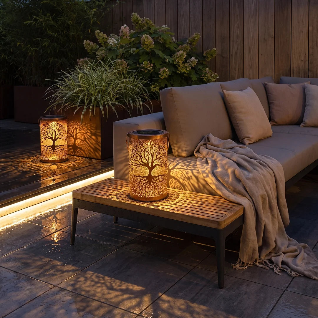 Alnwick Tree of Life Solar Lanterns Set of 2 Copper Finish