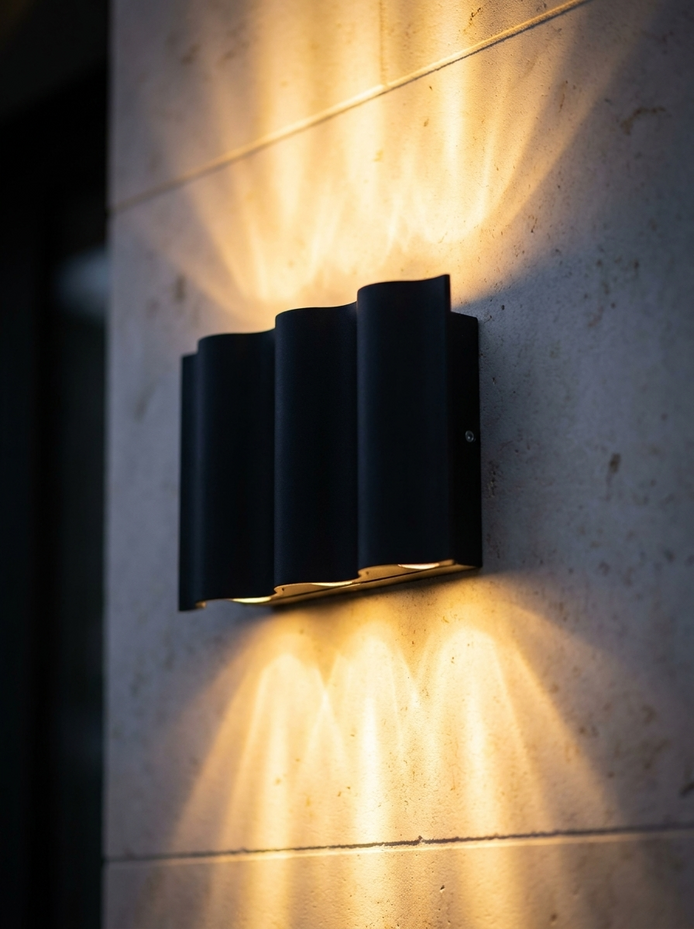 Verano wall light casting twin beams on stone