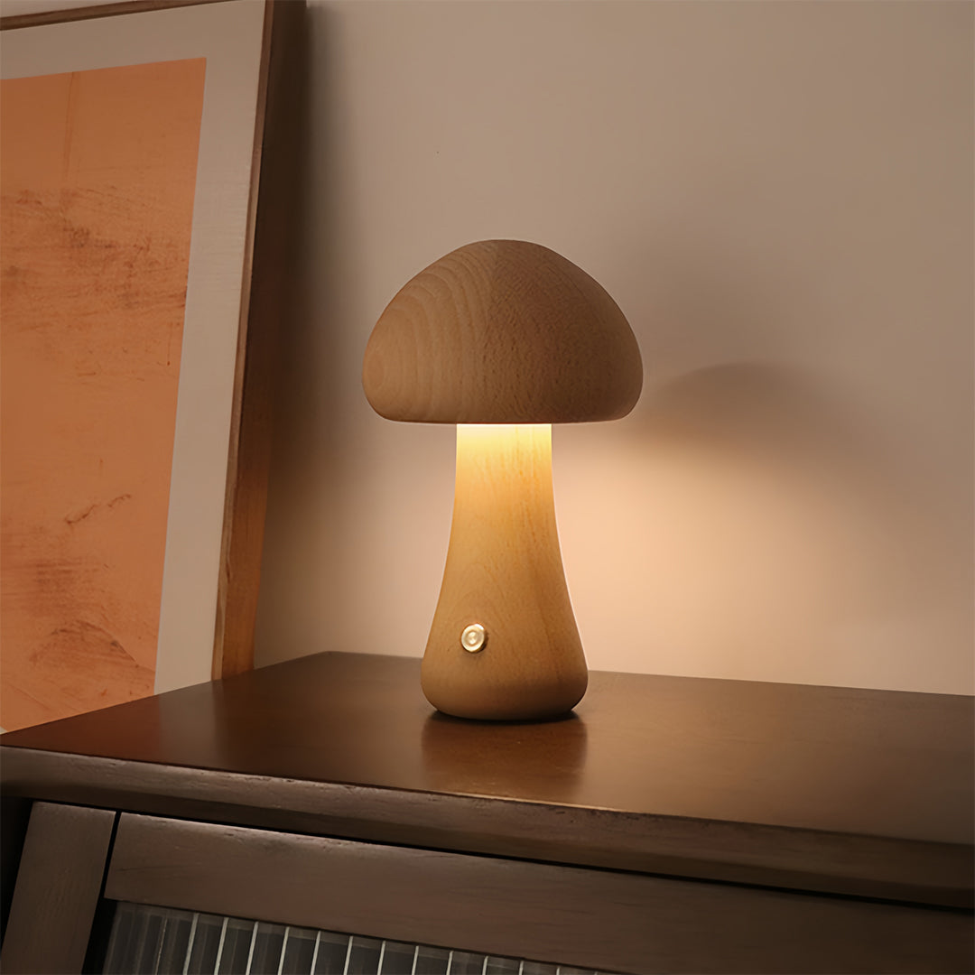 Cawood Wooden Mushroom Table Lamp Cordless Night Light