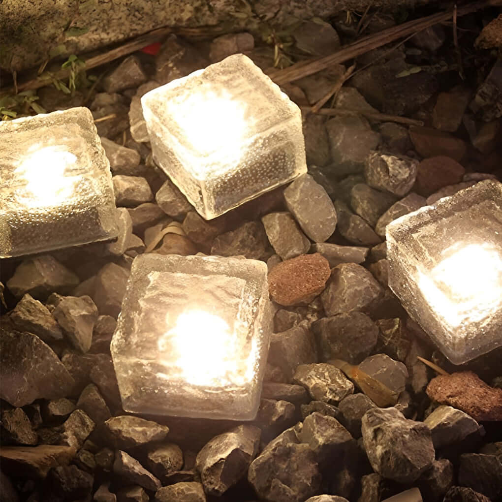Reeth Solar Ice Cube Step Lights Set of 4 Crystal Glass